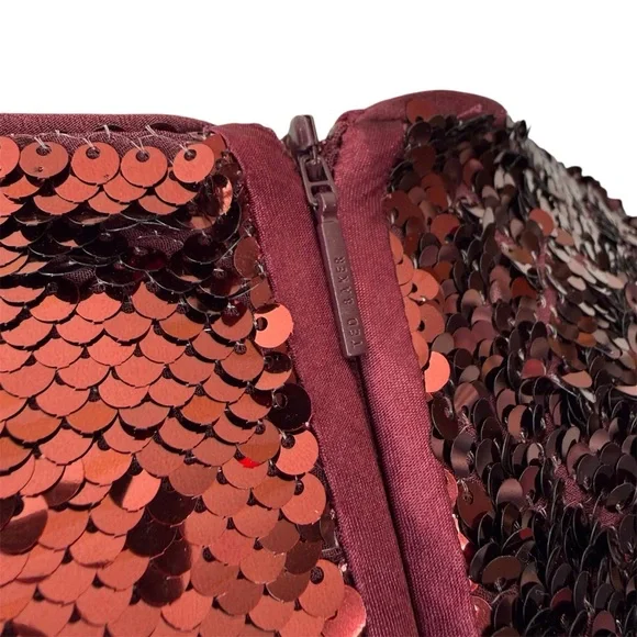 NWT TED BAKER $495 Emmalee Burgundy Sequin Midi Dress Plunge Neck Glam Party